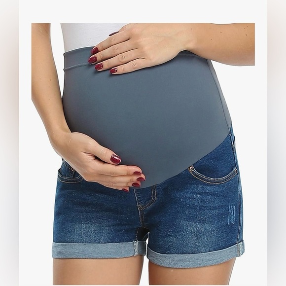 Pants - Blue Denim Maternity Shorts